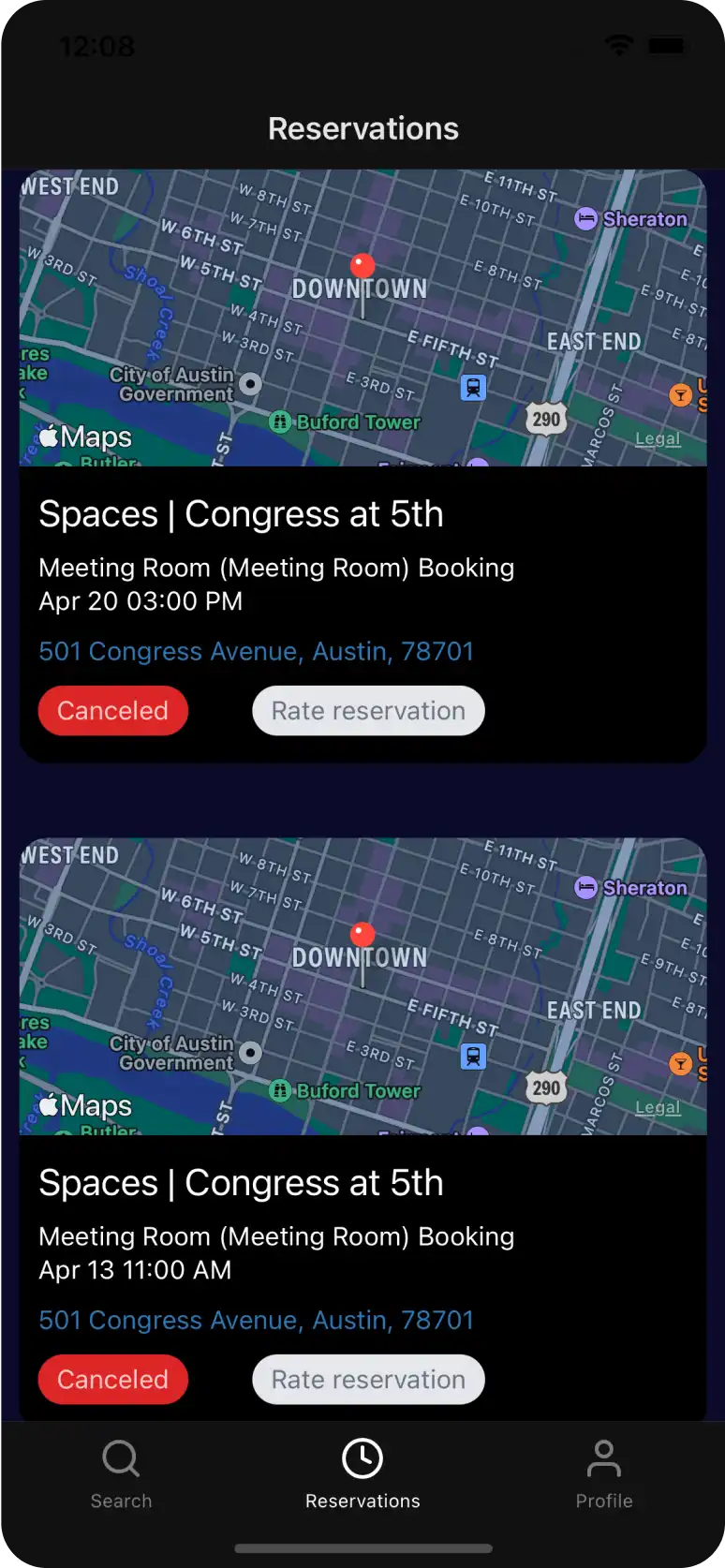 Страница с бронированием коворкингов