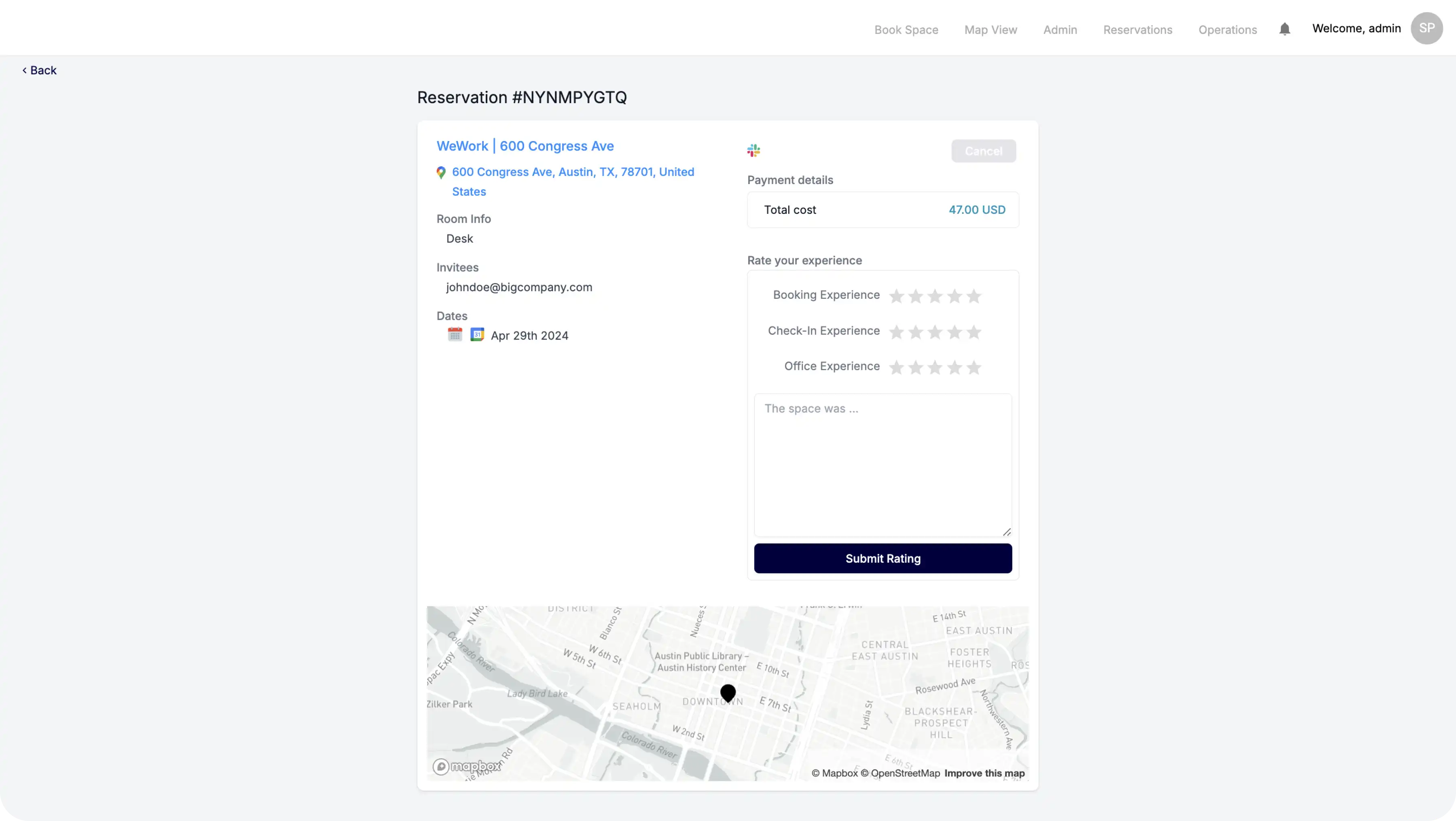 Информация об успешном бронировании коворкинга